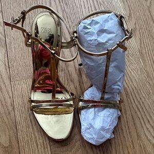 Zara Metallic Gold Heeled Sandals